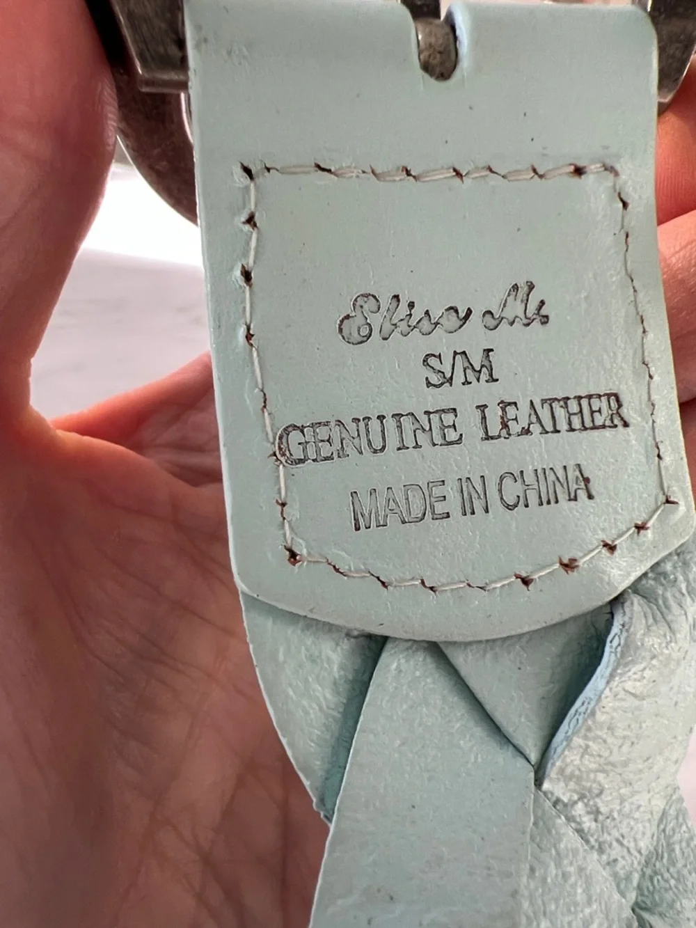 Woven Leather Belt in Aqua Blue - Women's Accessory - Picture 2 of 6